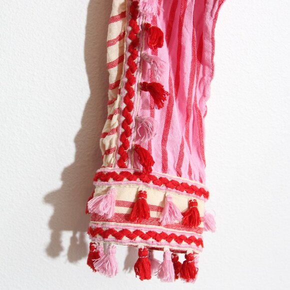 Dodo Bar Or Embroidered Stripe Midi Dress Tassel Fringe Pink Cotton Size Medium - Picture 8 of 14